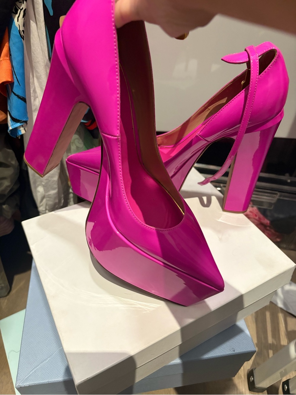 Valentino Fuchsia Patent Platform Pumps with Ankle Strap - Picture 3 of 10